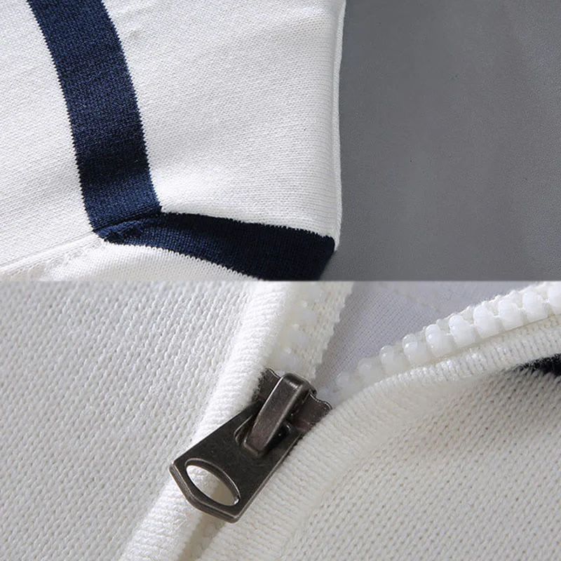 Maglione da uomo in cotone a maniche lunghe con cerniera a mezza lunghezza e strisce a contrasto di colore Buddha Stones - Image 6
