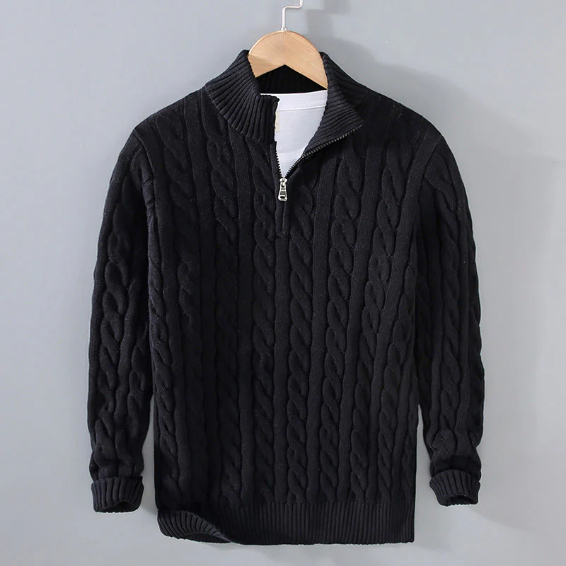 Maglione da uomo in cotone a maniche lunghe con collo alto e cerniera, modello Buddha Stones Winter Textured