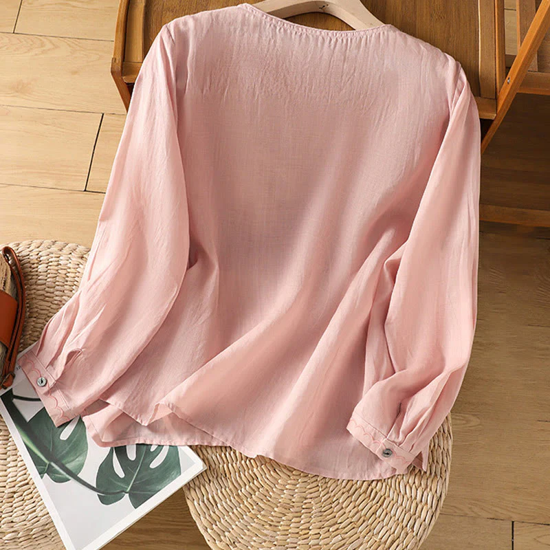 Maglione girocollo in cotone e lino con ricamo etnico Buddha Stones - Image 21
