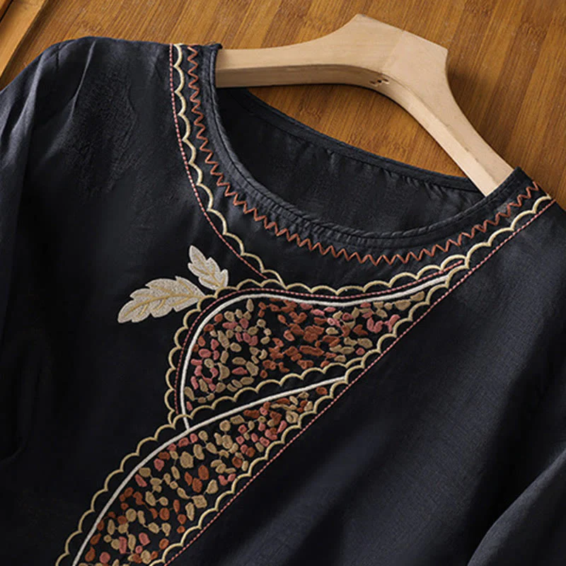 Maglione girocollo in cotone e lino con ricamo etnico Buddha Stones - Image 7