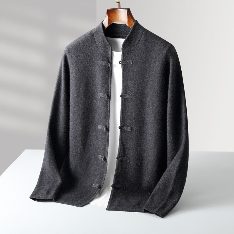 Maglione invernale a maniche lunghe in lana con bottoni cinesi e rana, tinta unita, da uomo , Buddha Stones - Image 17