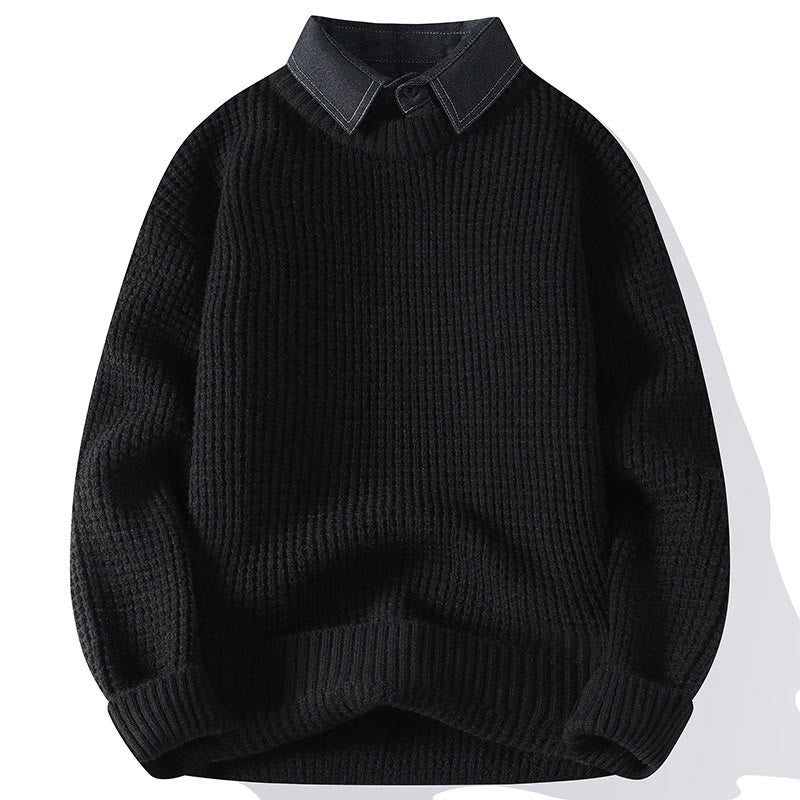 Maglione invernale da uomo a maniche lunghe con colletto rialzato e motivo a nido d'ape, caldo e lavorato a maglia , Buddha Stones - Image 3