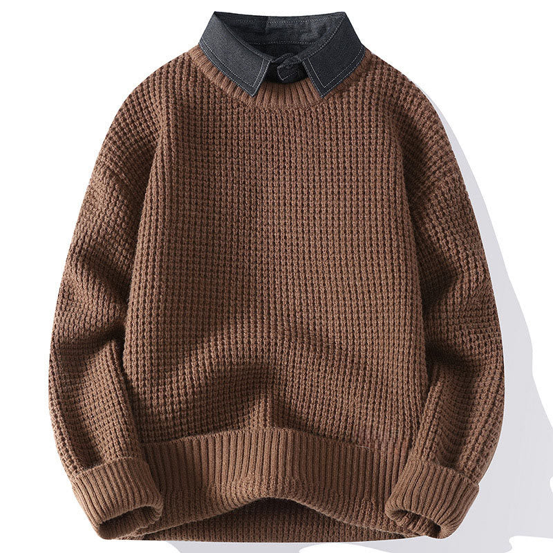Maglione invernale da uomo a maniche lunghe con colletto rialzato e motivo a nido d'ape, caldo e lavorato a maglia , Buddha Stones - Image 4