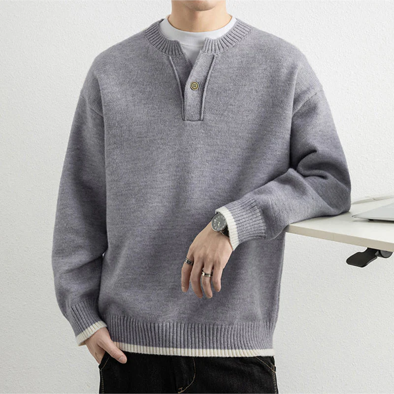 Maglione invernale da uomo a maniche lunghe con scollo a V e un bottone, lavorato a maglia, motivo Buddha Stones - Image 3