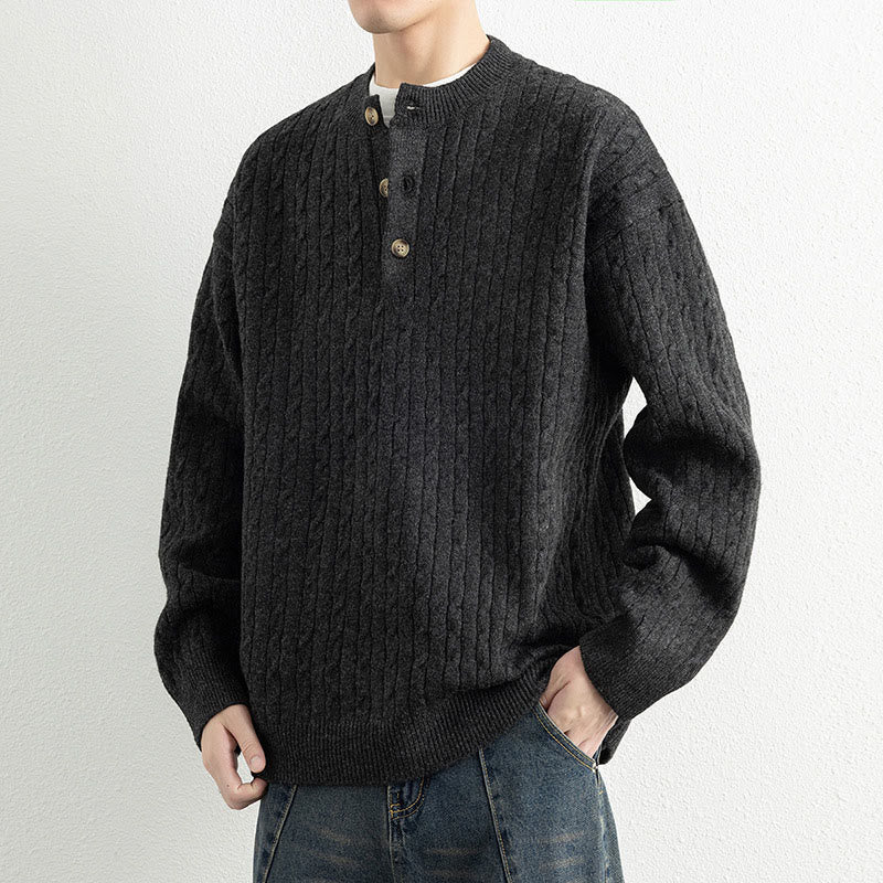 Maglione invernale da uomo a maniche lunghe con scollo rotondo e tre bottoni, modello intrecciato, motivo Buddha Stones - Image 16