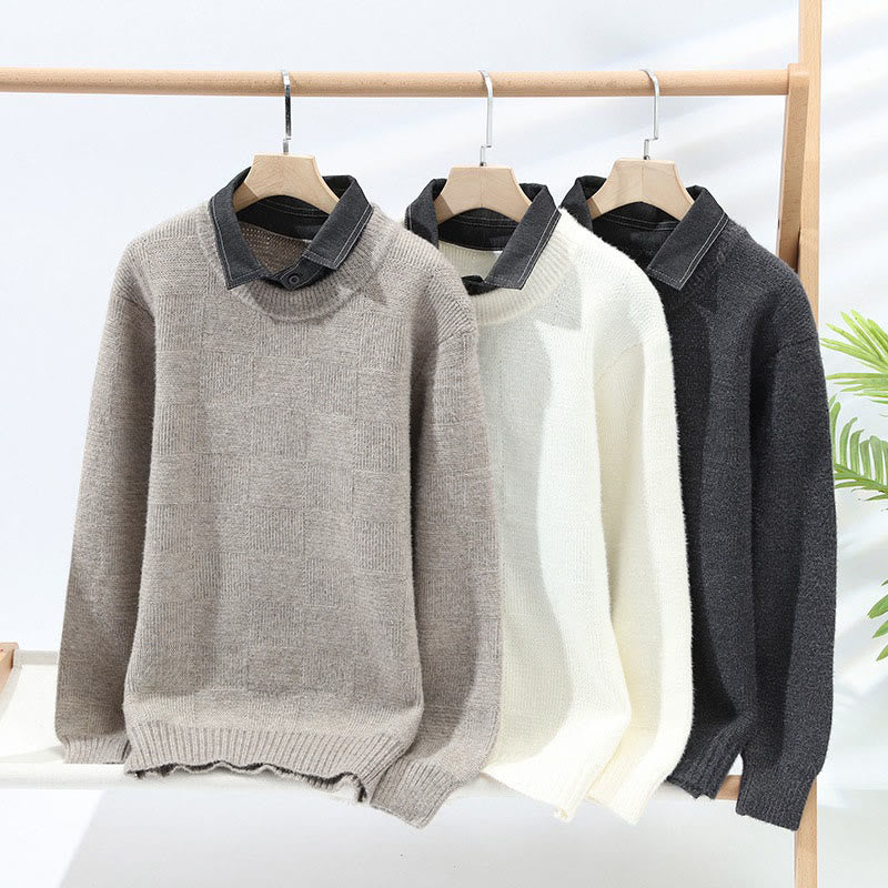Maglione lavorato a maglia a maniche lunghe da uomo, caldo, con colletto rialzato e motivo scozzese, modello Buddha Stones Winter - Image 7