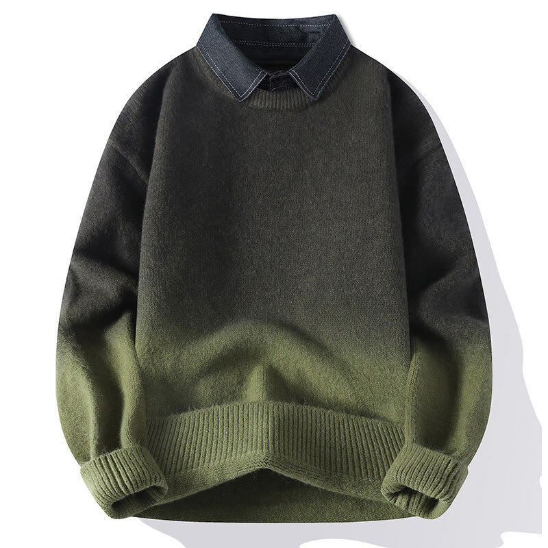 Maglione lavorato a maglia a maniche lunghe da uomo, caldo, con collo alto, motivo a gradiente, invernale, motivo Buddha Stones - Image 11
