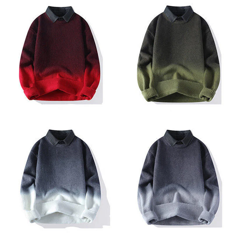 Maglione lavorato a maglia a maniche lunghe da uomo, caldo, con collo alto, motivo a gradiente, invernale, motivo Buddha Stones - Image 12