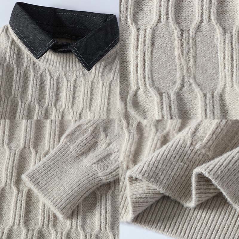 Maglione lavorato a maglia a maniche lunghe da uomo, caldo, con collo alto, nero, invernale, motivo Buddha Stones - Image 3