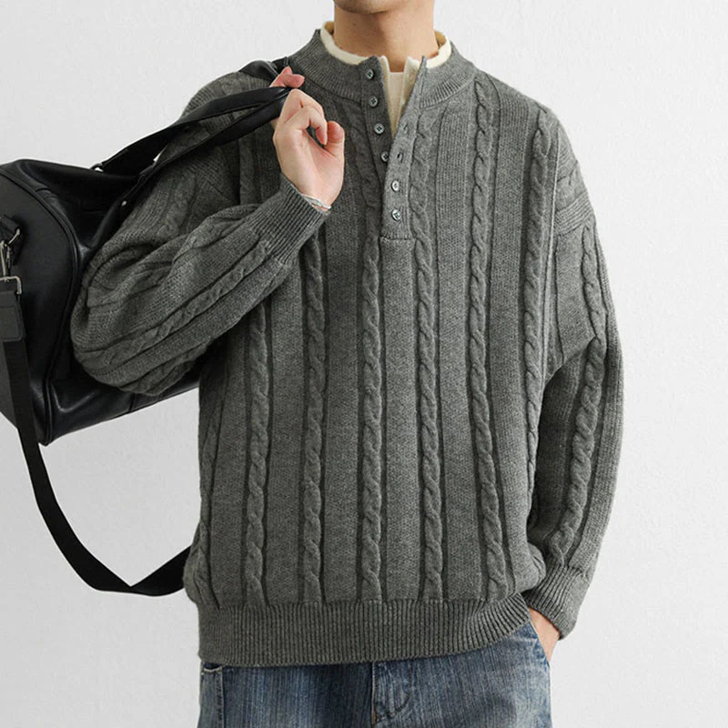 Maglione lavorato a maglia a maniche lunghe da uomo, caldo, invernale, con scollo a V, bottoni intrecciati, motivo Buddha Stones - Image 11