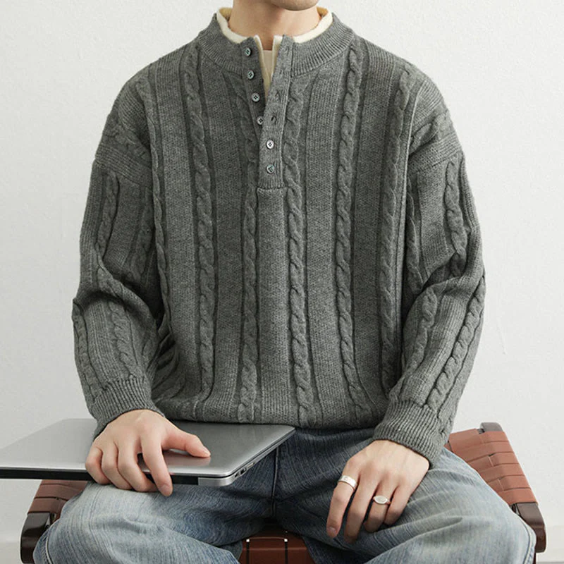 Maglione lavorato a maglia a maniche lunghe da uomo, caldo, invernale, con scollo a V, bottoni intrecciati, motivo Buddha Stones - Image 12