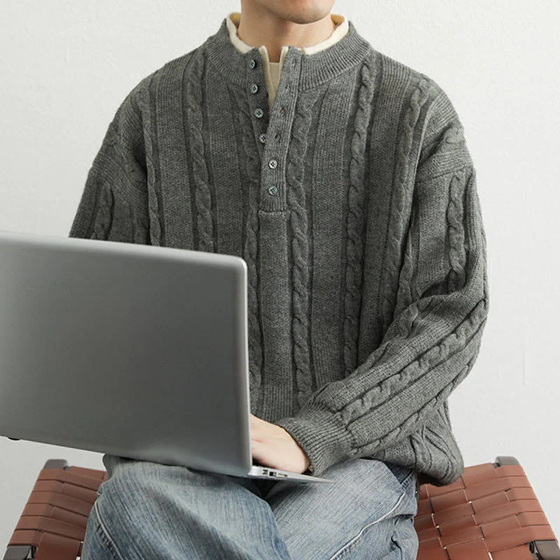 Maglione lavorato a maglia a maniche lunghe da uomo, caldo, invernale, con scollo a V, bottoni intrecciati, motivo Buddha Stones - Image 13