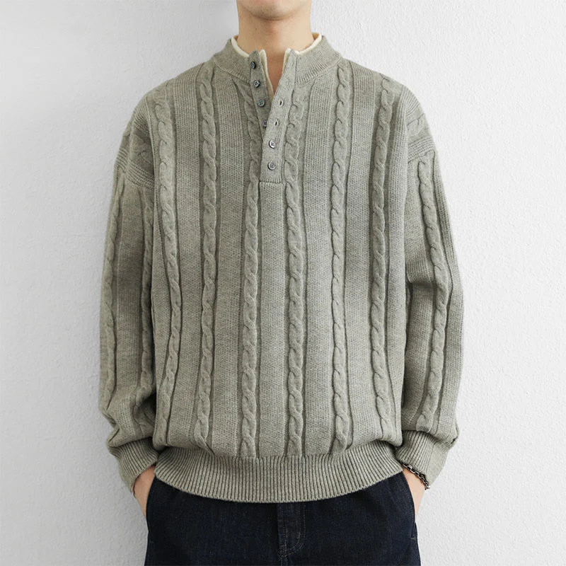 Maglione lavorato a maglia a maniche lunghe da uomo, caldo, invernale, con scollo a V, bottoni intrecciati, motivo Buddha Stones - Image 14