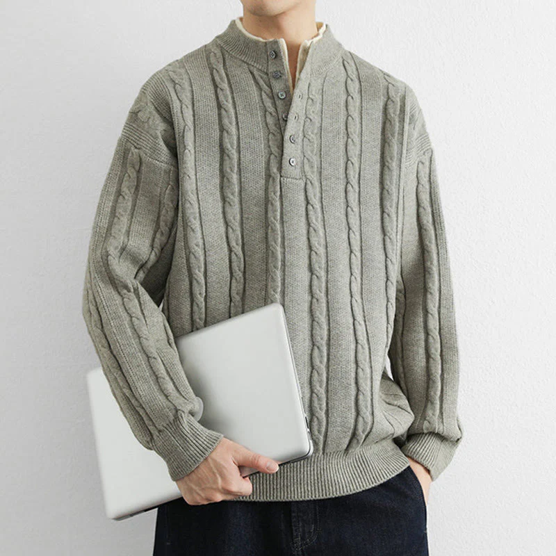 Maglione lavorato a maglia a maniche lunghe da uomo, caldo, invernale, con scollo a V, bottoni intrecciati, motivo Buddha Stones - Image 16