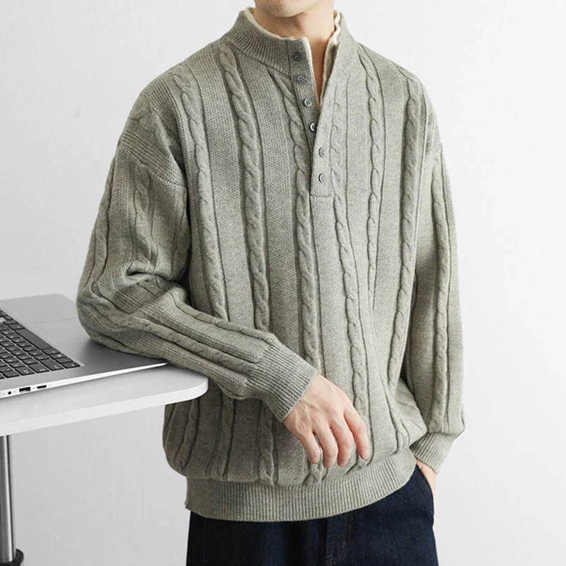 Maglione lavorato a maglia a maniche lunghe da uomo, caldo, invernale, con scollo a V, bottoni intrecciati, motivo Buddha Stones - Image 18