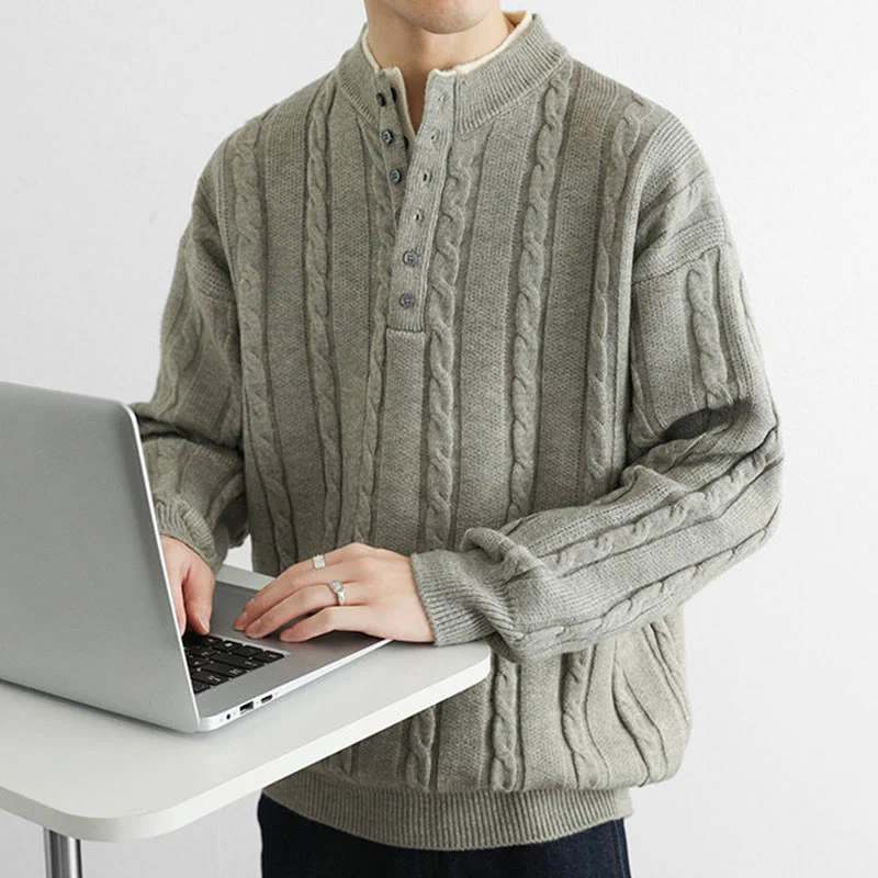 Maglione lavorato a maglia a maniche lunghe da uomo, caldo, invernale, con scollo a V, bottoni intrecciati, motivo Buddha Stones - Image 19