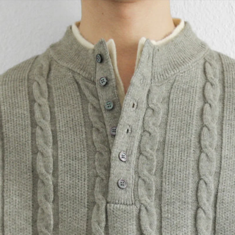 Maglione lavorato a maglia a maniche lunghe da uomo, caldo, invernale, con scollo a V, bottoni intrecciati, motivo Buddha Stones - Image 20