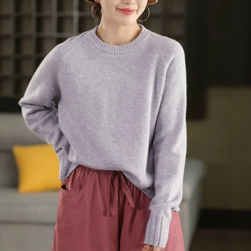 Maglione lavorato a maglia in cotone da donna con scollo rotondo invernale e maniche lunghe, motivo Buddha Stones - Image 11