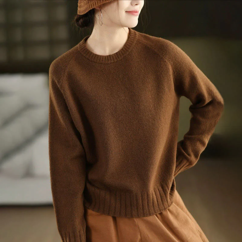 Maglione lavorato a maglia in cotone da donna con scollo rotondo invernale e maniche lunghe, motivo Buddha Stones - Image 16
