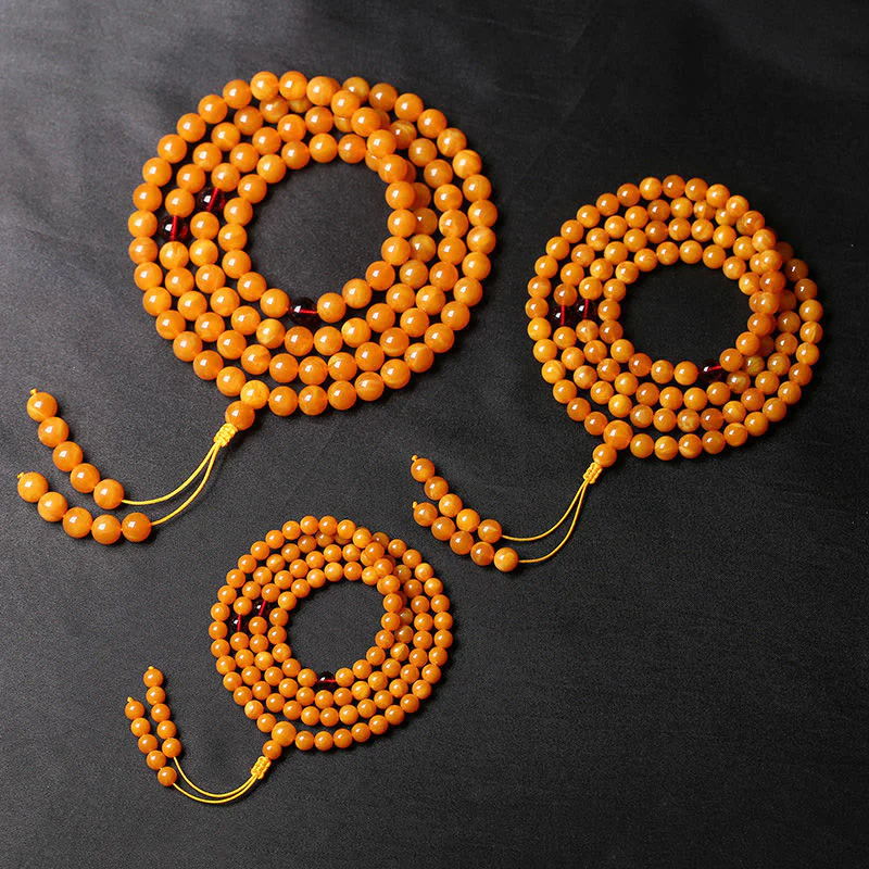 Mala con perline rotonde in ambra tibetana Buddha Stones - Image 2