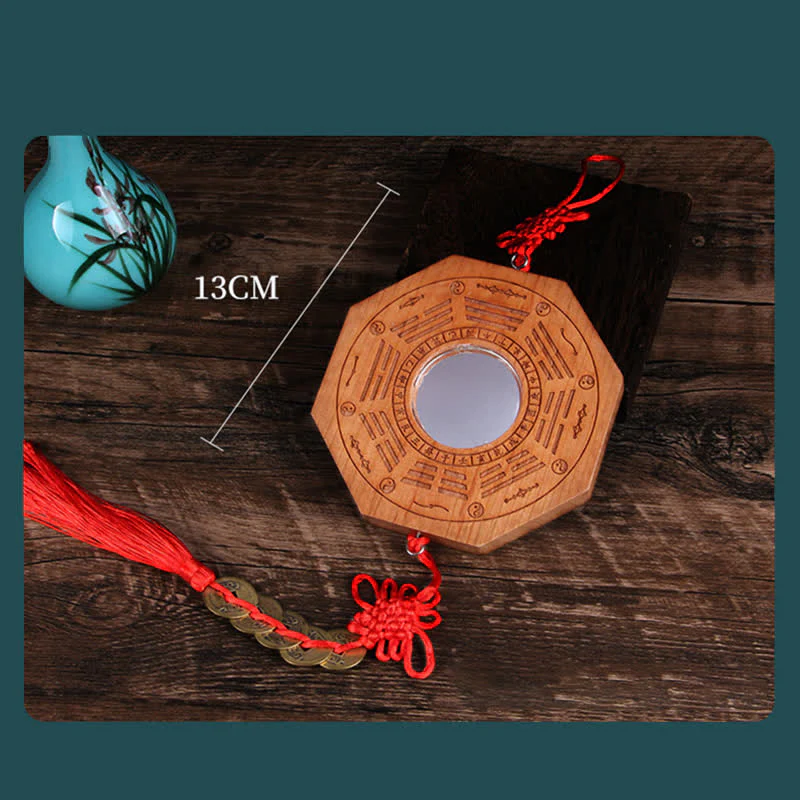 Mappa Feng Shui Bagua Legno di pesco Cinque monete imperatore Bilancia cinese Nodo Mappa energetica Specchio - Image 10