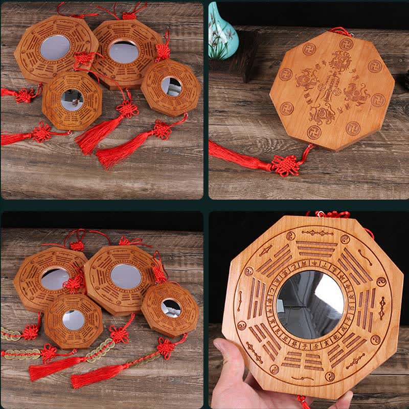 Mappa Feng Shui Bagua Legno di pesco Cinque monete imperatore Bilancia cinese Nodo Mappa energetica Specchio - Image 11
