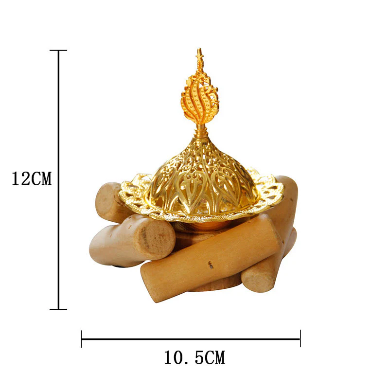 Mini bruciatore di incenso curativo in lega d'oro con sottobicchiere in legno, decorazione per la casa - Image 17