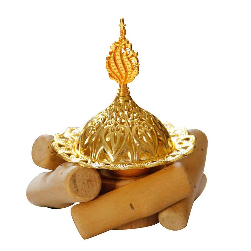 Mini bruciatore di incenso curativo in lega d'oro con sottobicchiere in legno, decorazione per la casa - Image 18