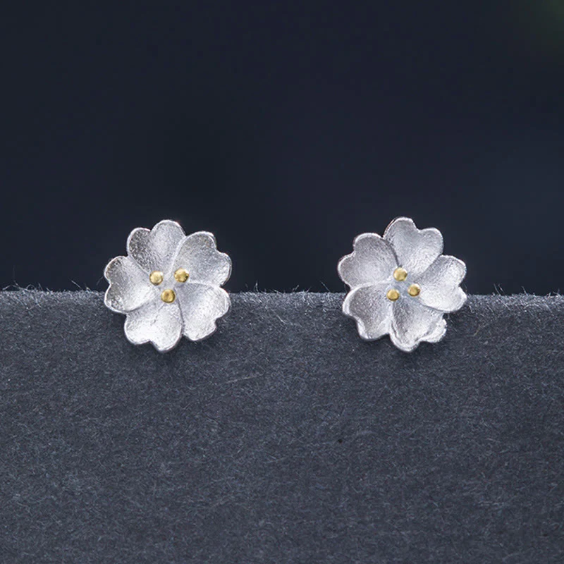 Orecchini a bottone Buddha Stones in argento sterling 925 con fiori di ciliegio e motivo floreale calmo - Image 5
