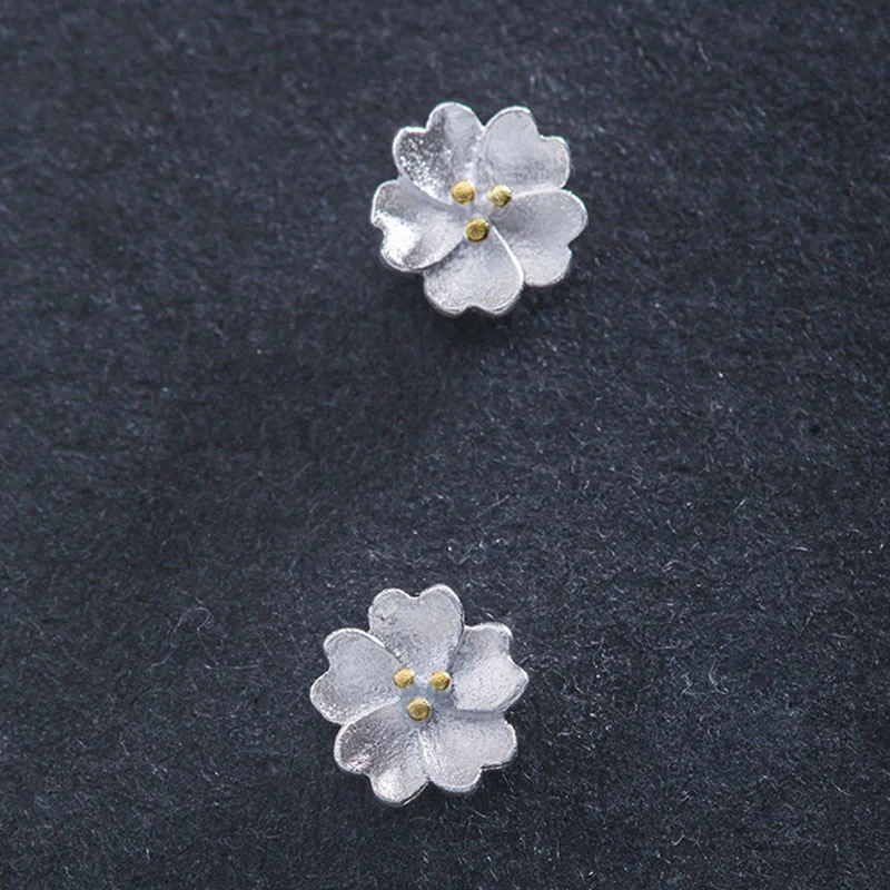 Orecchini a bottone Buddha Stones in argento sterling 925 con fiori di ciliegio e motivo floreale calmo - Image 7