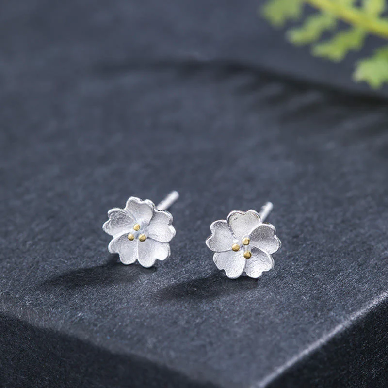 Orecchini a bottone Buddha Stones in argento sterling 925 con fiori di ciliegio e motivo floreale calmo - Image 8