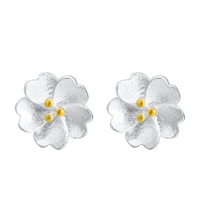 Orecchini a bottone Buddha Stones in argento sterling 925 con fiori di ciliegio e motivo floreale calmo - Image 9