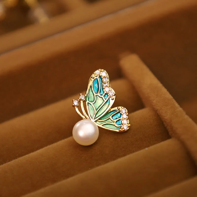 Orecchini a bottone con perle naturali in rame placcato oro 18K, Buddha Stones, argento sterling 925, guarigione a farfalla - Image 3