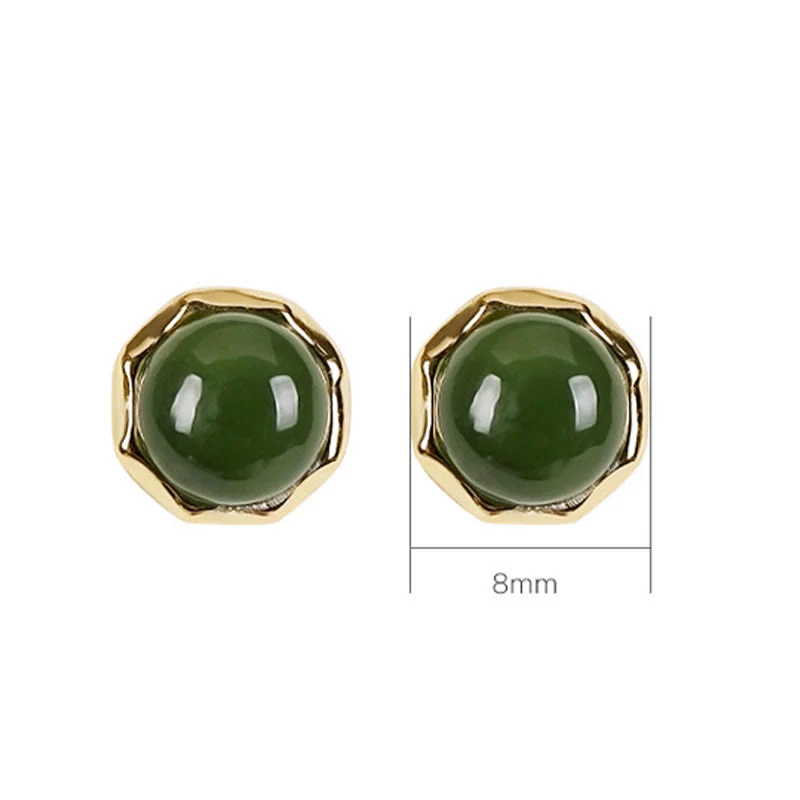 Orecchini a bottone con perline di giada ciano naturale Hetian in argento sterling 925 placcato oro Buddha Stones - Image 8