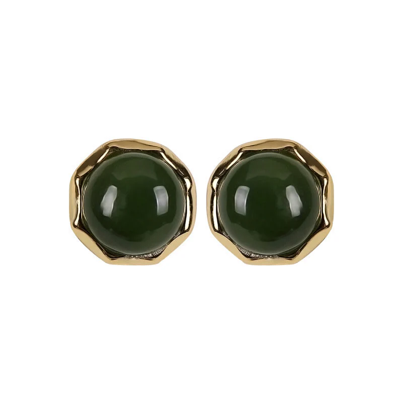 Orecchini a bottone con perline di giada ciano naturale Hetian in argento sterling 925 placcato oro Buddha Stones - Image 9