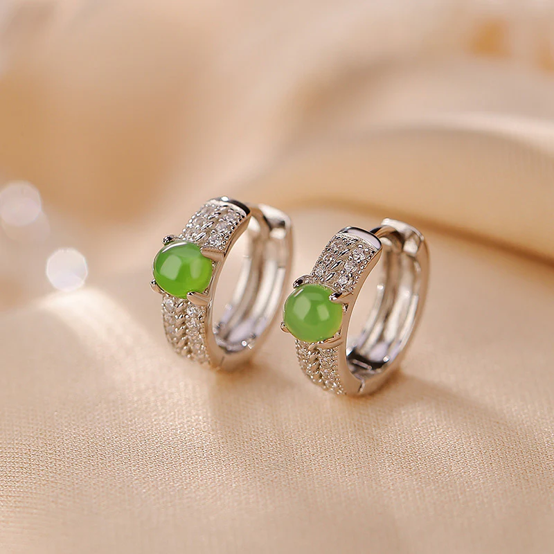 Orecchini a bottone rotondi in argento sterling 925 con Buddha Stones e giada ciano - Image 2