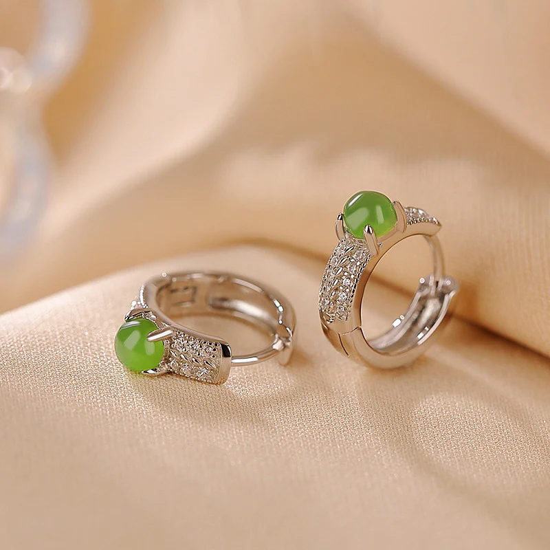 Orecchini a bottone rotondi in argento sterling 925 con Buddha Stones e giada ciano - Image 7