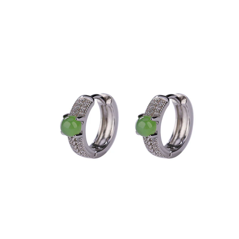 Orecchini a bottone rotondi in argento sterling 925 con Buddha Stones e giada ciano - Image 8