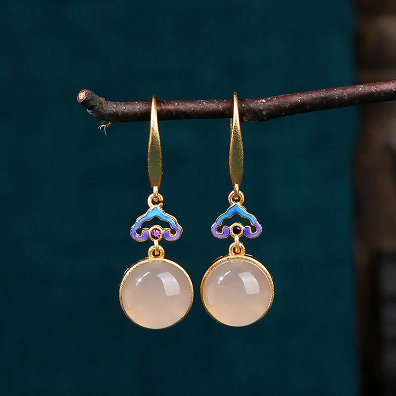 Orecchini Armonia placcati oro con Buddha Stones in argento sterling 925 e calcedonio naturale - Image 2