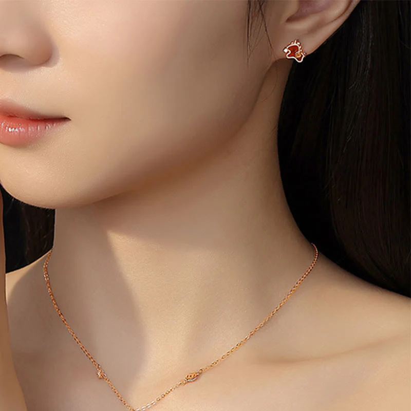Orecchini asimmetrici con protezione dell'anno del cavallo, in argento sterling 925 con moneta in agata rossa e Buddha Stones - Image 4