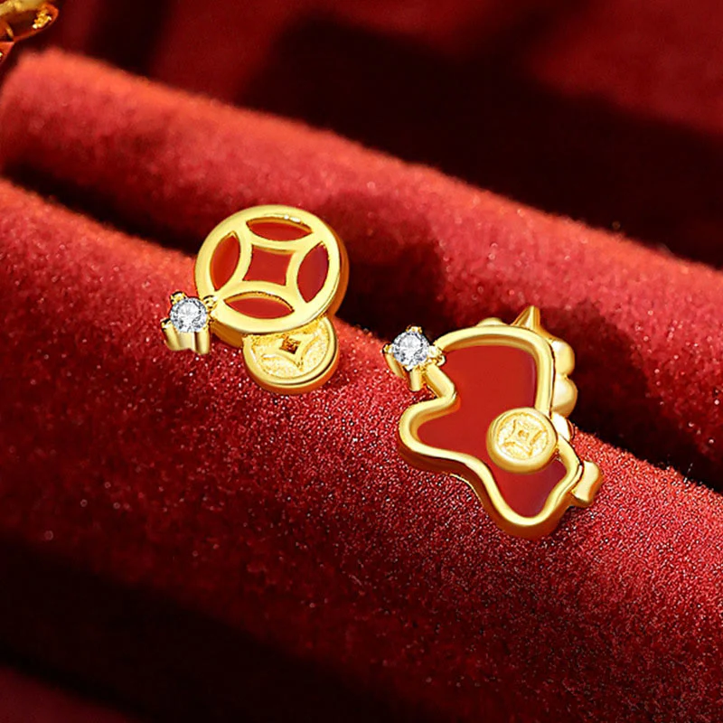 Orecchini asimmetrici con protezione dell'anno del cavallo, in argento sterling 925 con moneta in agata rossa e Buddha Stones - Image 8
