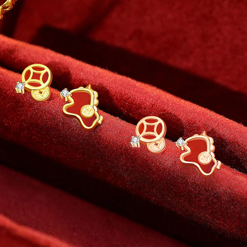 Orecchini asimmetrici con protezione dell'anno del cavallo, in argento sterling 925 con moneta in agata rossa e Buddha Stones - Image 9