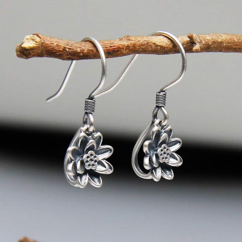 Orecchini Buddha Stones 925 Sterling Silver Lotus Flower Enlightenment - Image 2