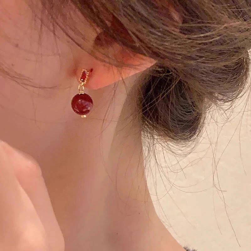 Orecchini Buddha Stones 925 Sterling Silver Post 14K Gold Filled Cinnabar Bead Zircone Calma - Image 6