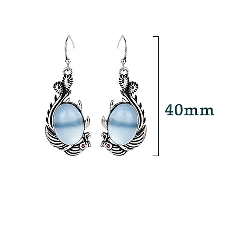 Orecchini Buddha Stones 925 Sterling Silver Post Calcedonio Blu Koi Fish Balance Vitality - Image 5