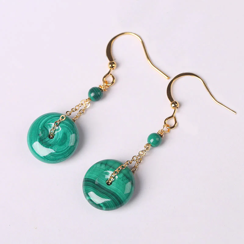 Orecchini Buddha Stones con fibbia della pace in malachite naturale e calma