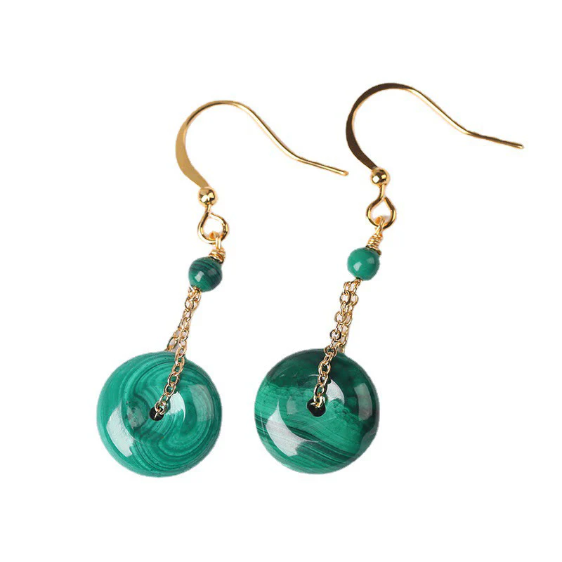 Orecchini Buddha Stones con fibbia della pace in malachite naturale e calma - Image 5