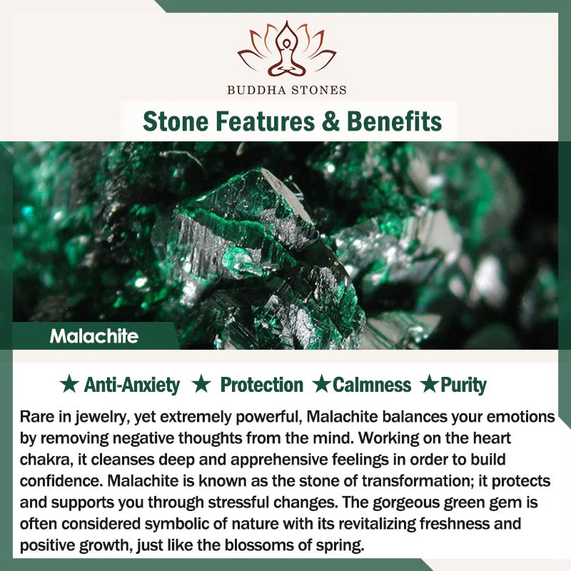 Orecchini Buddha Stones con fibbia della pace in malachite naturale e calma - Image 6