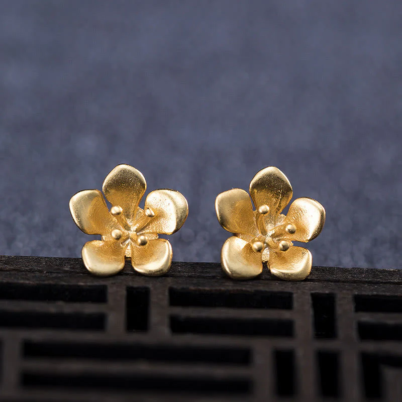 Orecchini Buddha Stones in argento sterling 925 con fiori di pesco dorati - Image 4