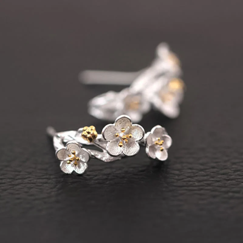 Orecchini Buddha Stones in argento sterling 925 con fiori di prugna e benedizione floreale - Image 10